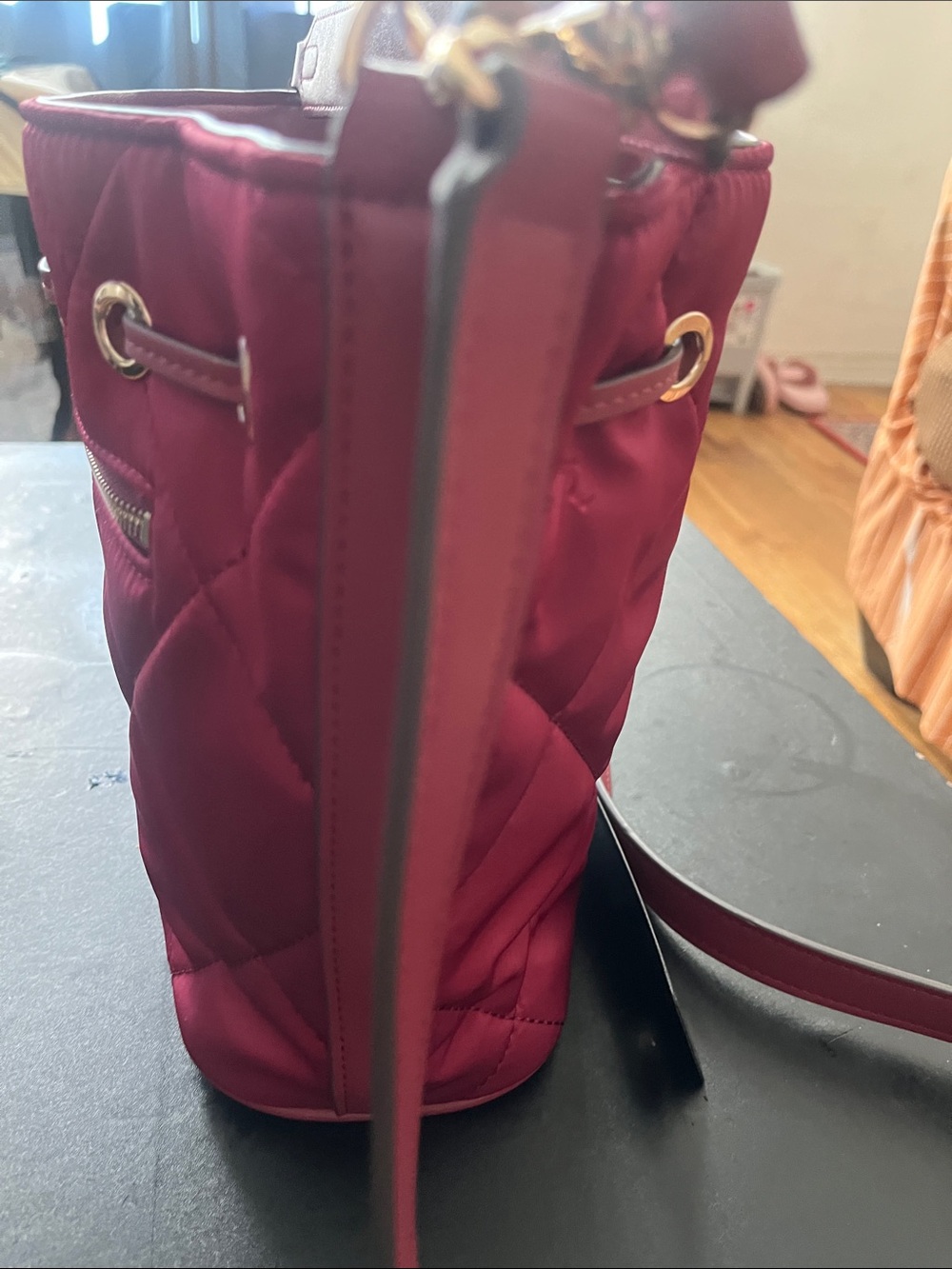 GUESS Quilted Drawstring Crossbody Bag - Raspberry - Picture 4 of 7